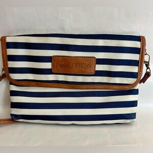 Nautica Striped Crossbody Bag navy blue white and Tan